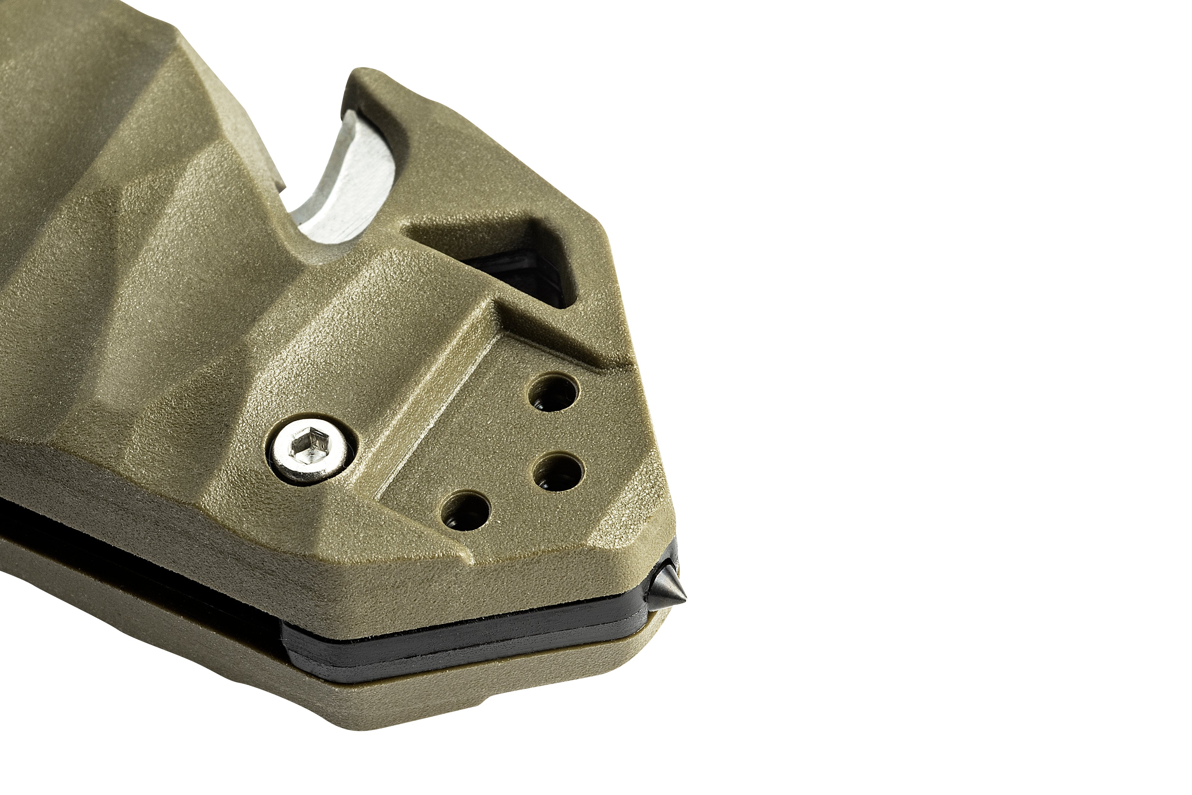 Zoom sur le manche du couteau C.A.C. manche en PA6 kaki