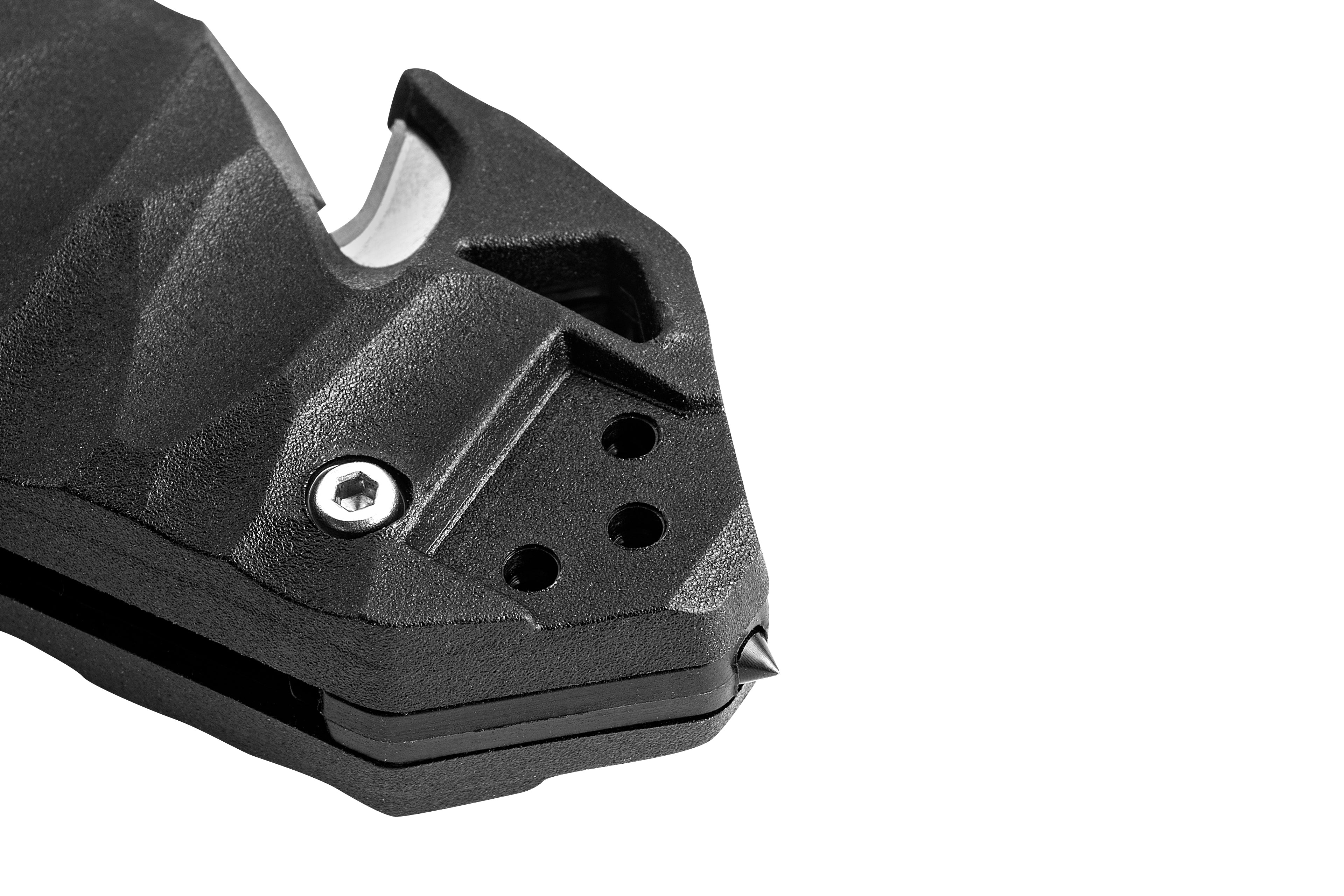 Zoom sur le manche du couteau C.A.C. manche en PA6 noir