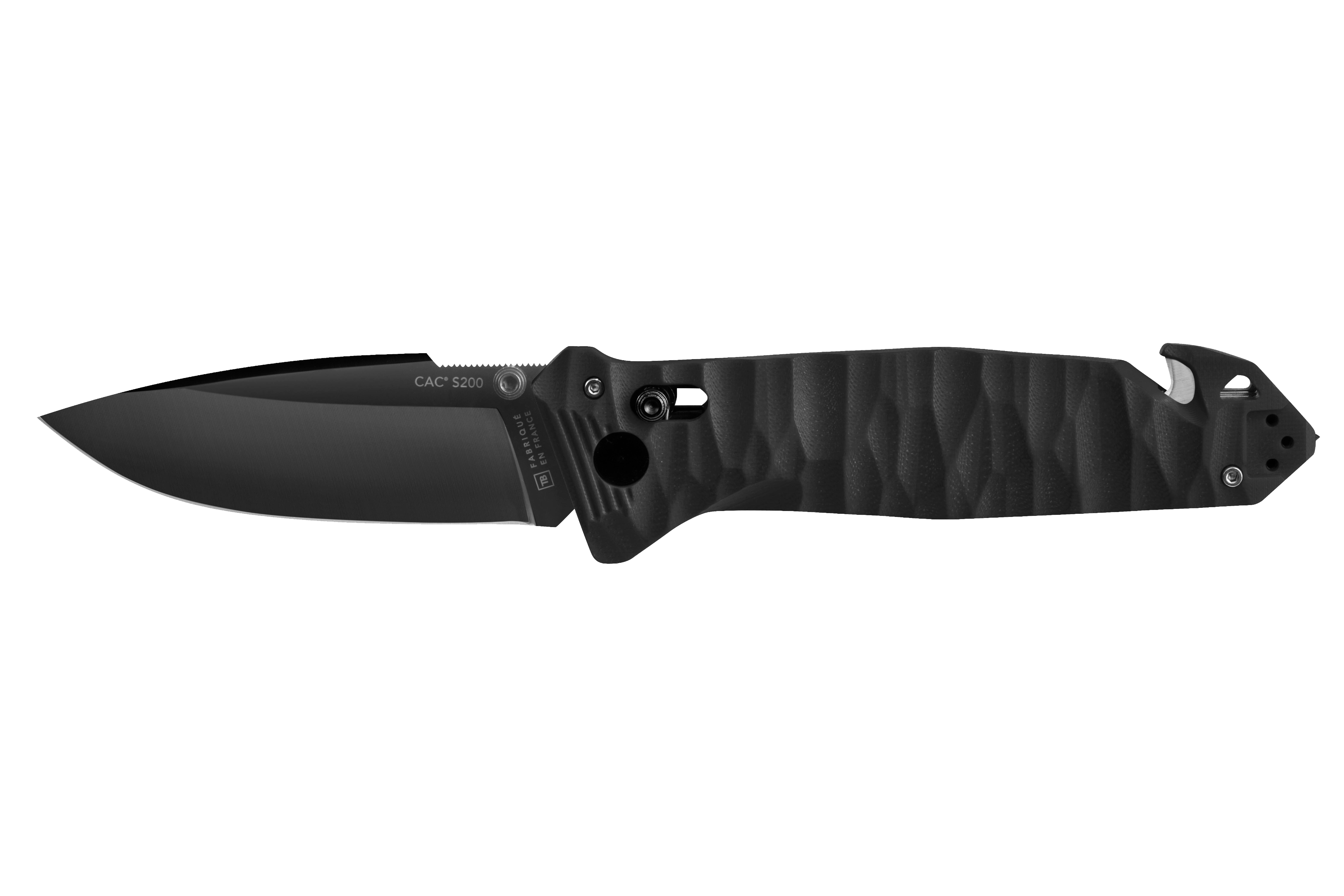Couteau CAC lame lisse manche toxifié noir S200