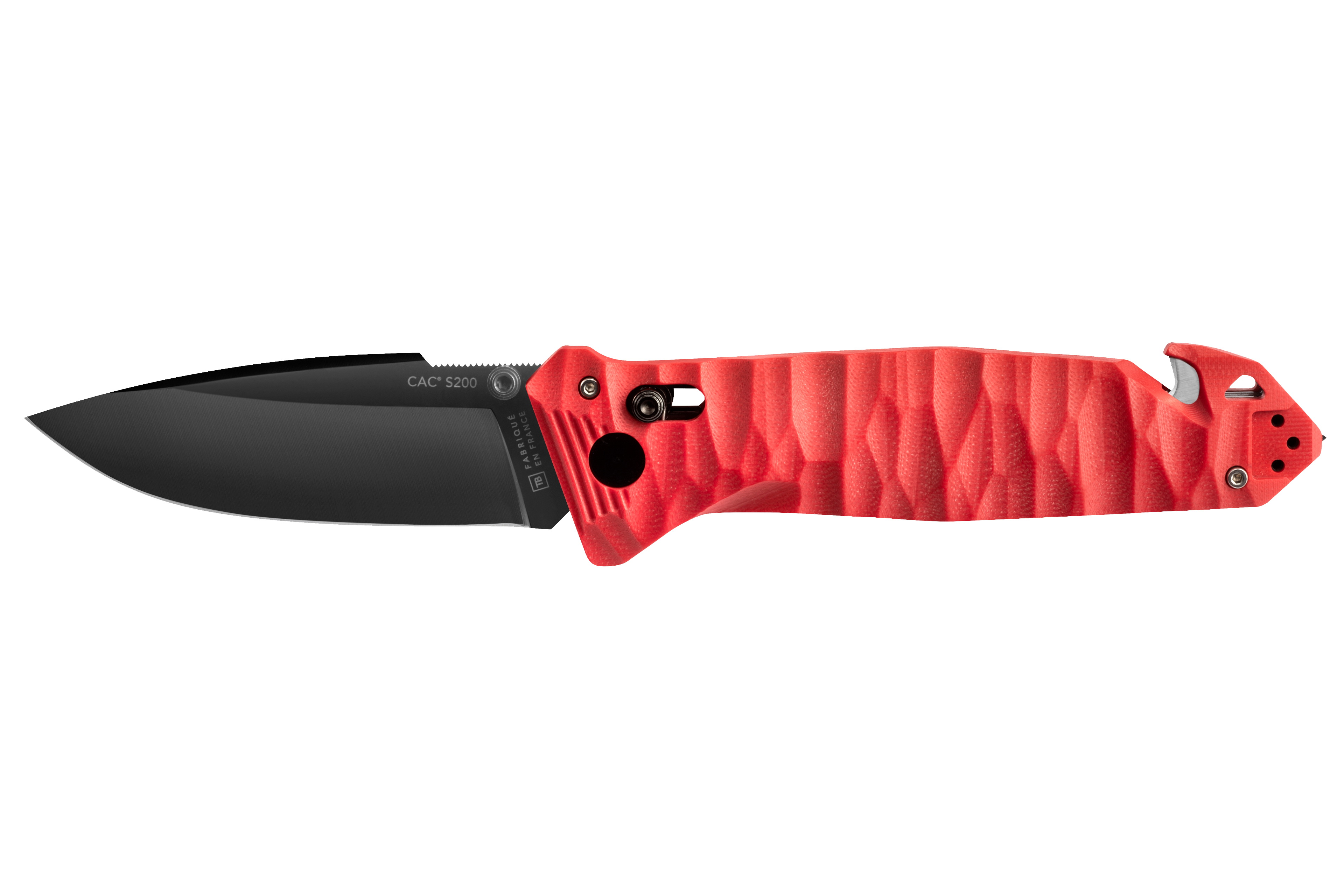 Couteau CAC lame lisse manche toxifié rouge S200