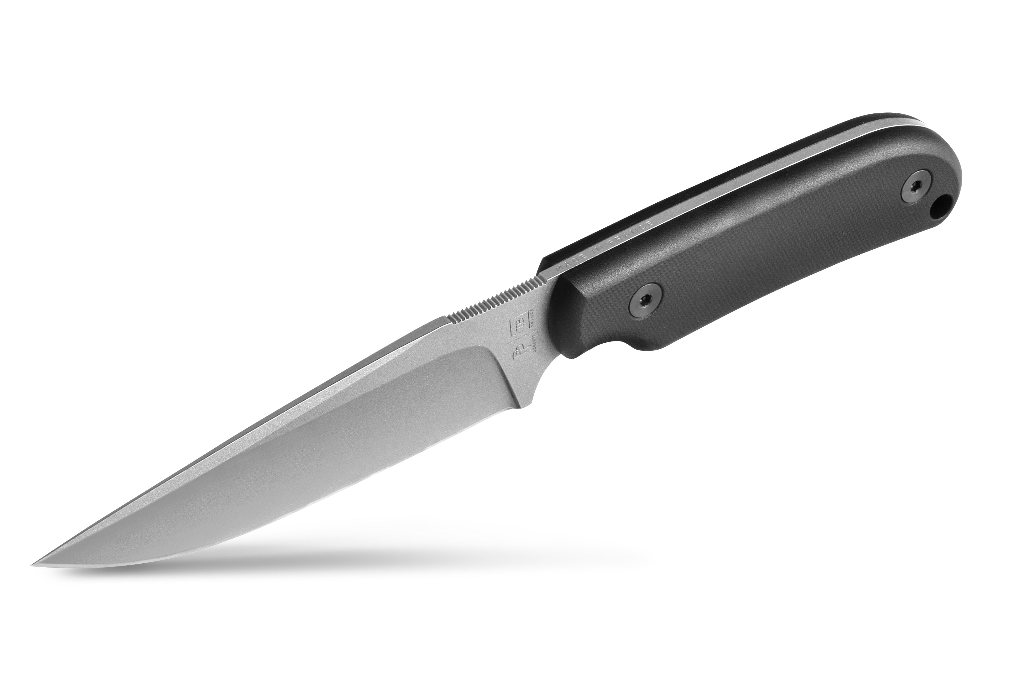 Profil du Couteau commandeur sur fond blanc manche G10 Lisse