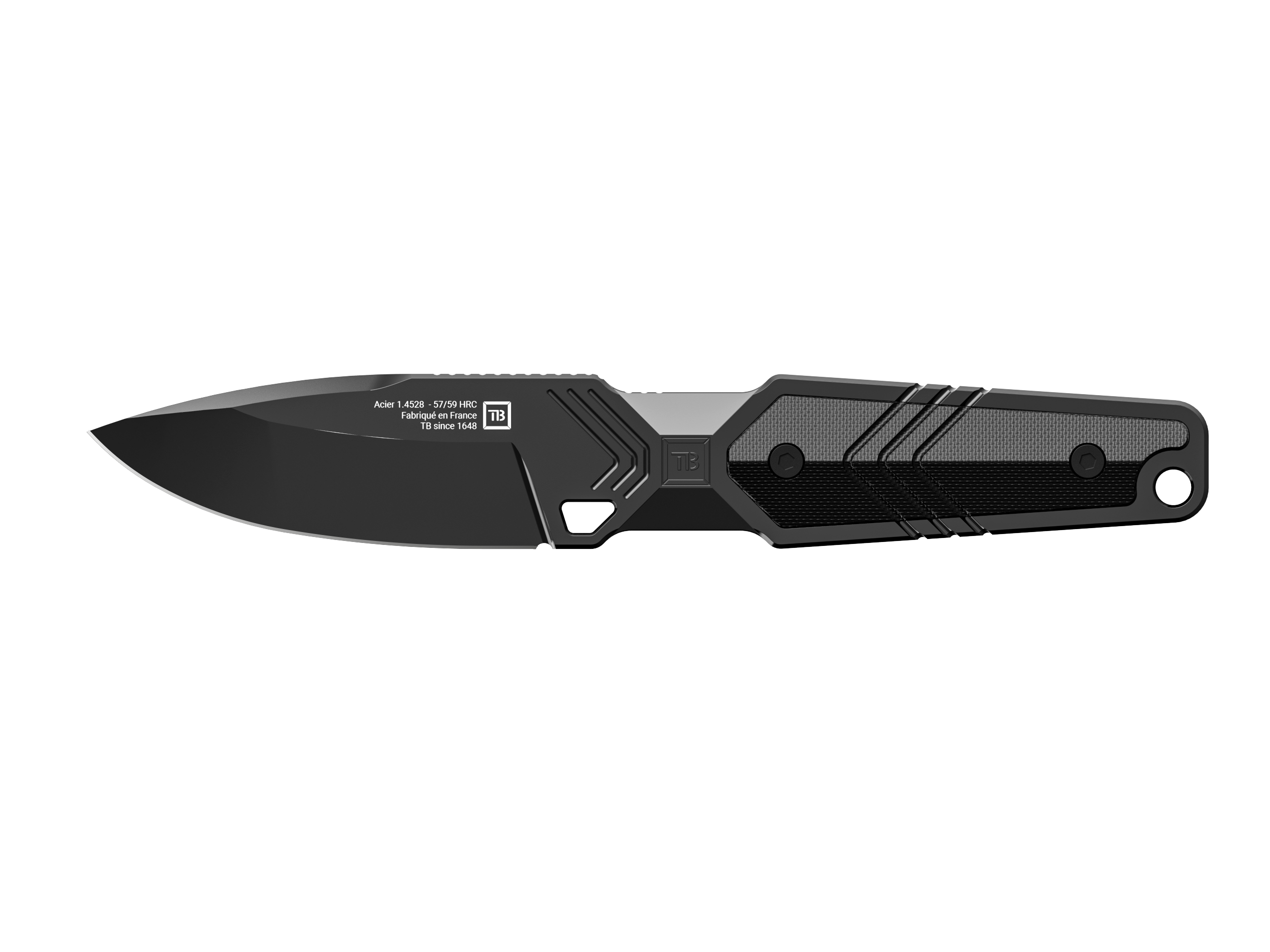Couteau impact 127 noir manche en g10 sur fond transparent