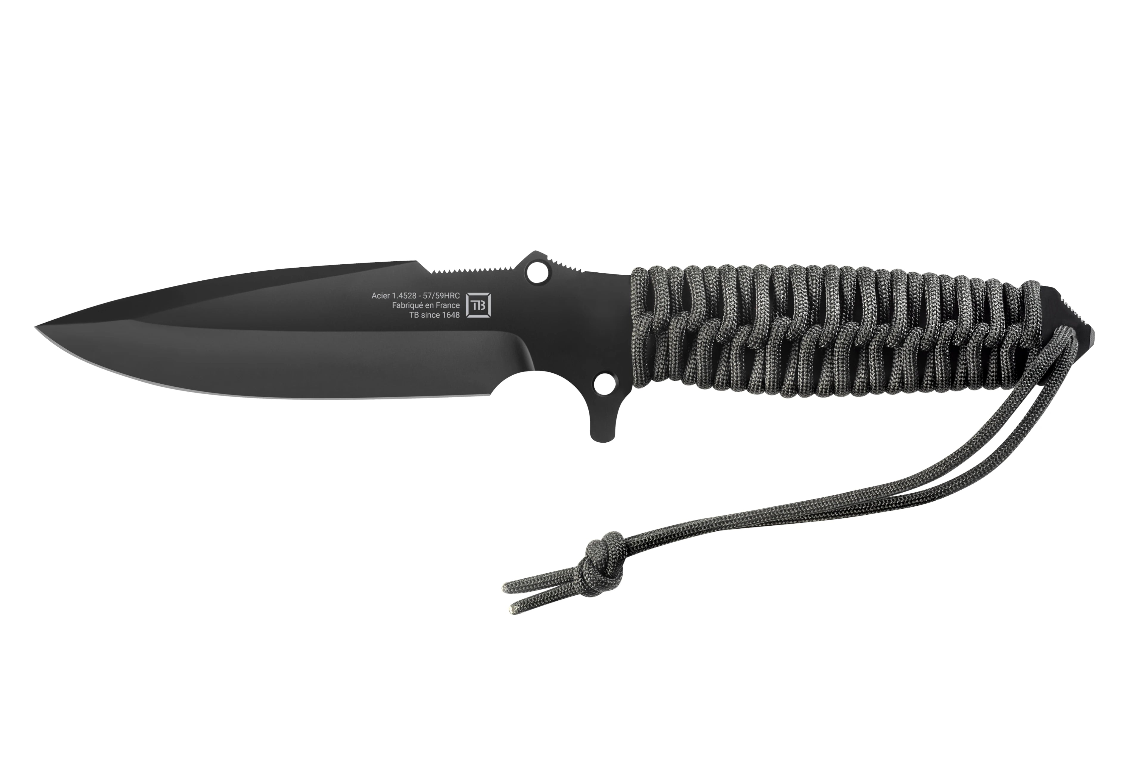 couteau maraudeur avec nouveau marquage lame lisse manche en paracord noir