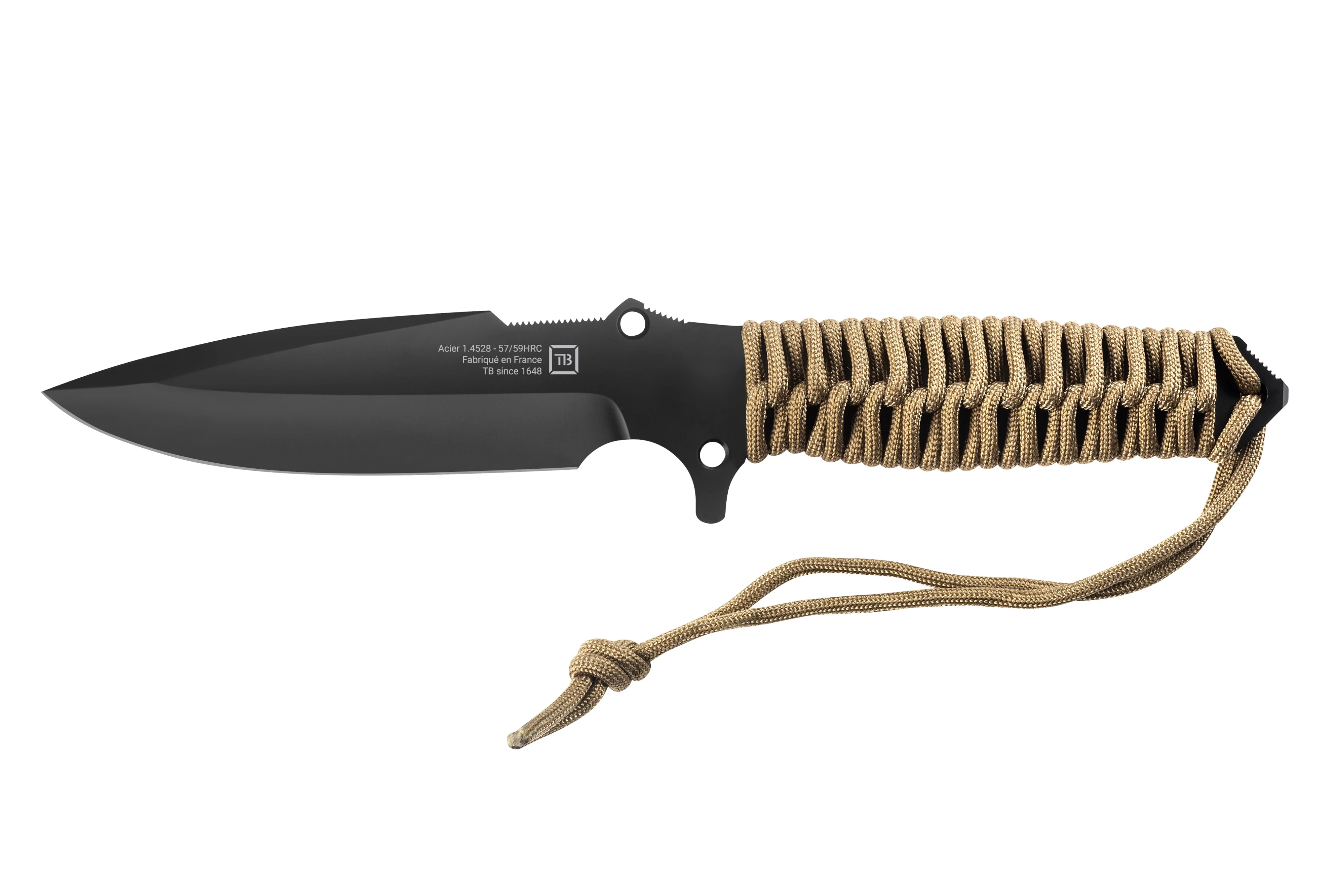 couteau maraudeur avec nouveau marquage lame lisse manche en paracord coyote